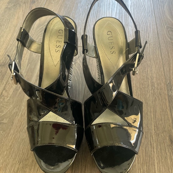 Guess vintage platform wedge shoes size 10 black boho white women - Picture 2 of 3